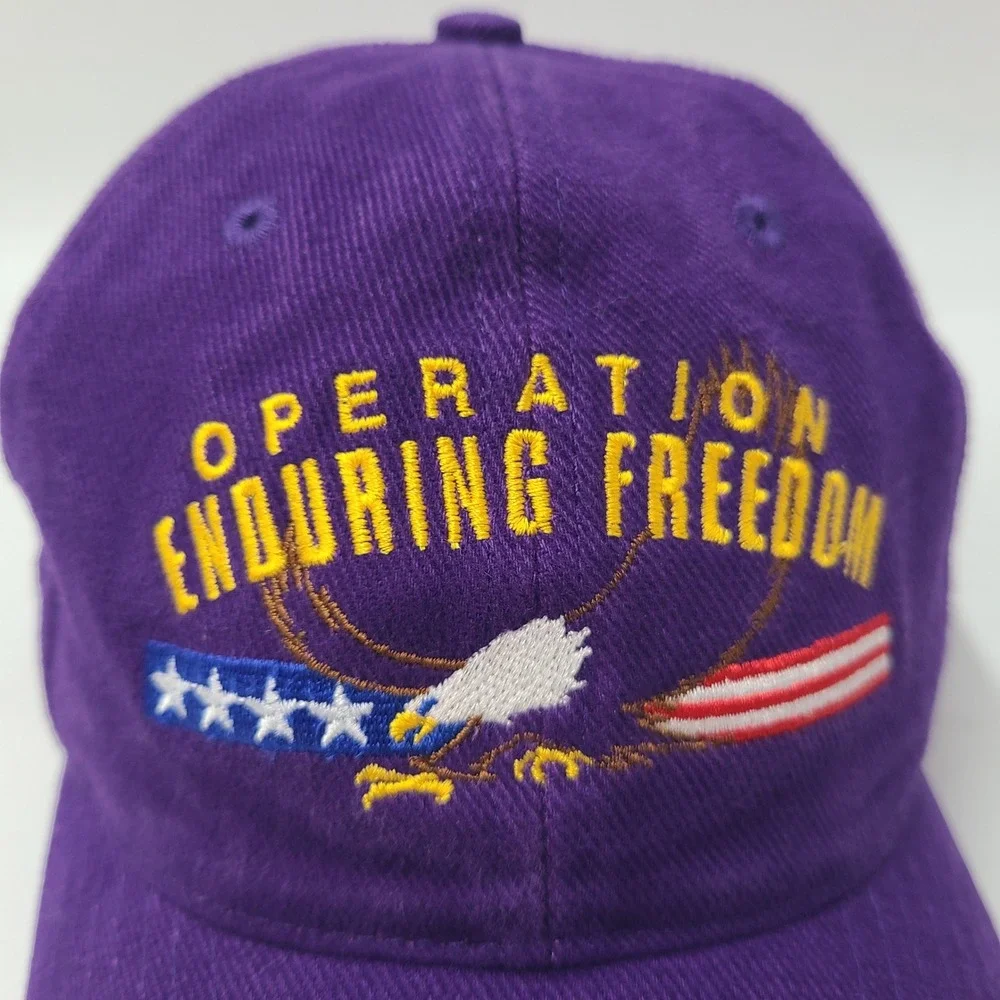 Vintage Operation Enduring Freedom Hat Strapback Purple USA Military OEF War Men